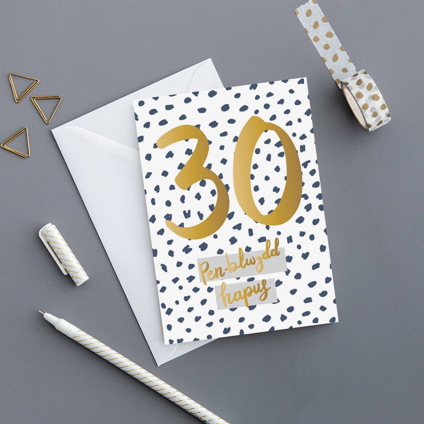 Welsh Birthday card 'Pen-blwydd hapus 30' gold foil