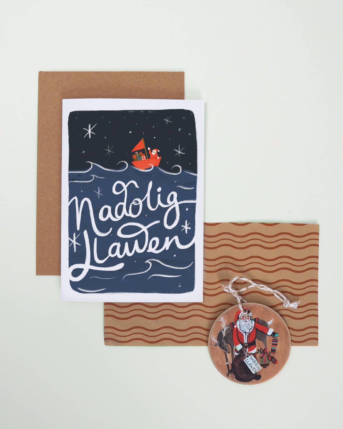 Nadolig LLawen Welsh Language Sailing Santa Christmas Card