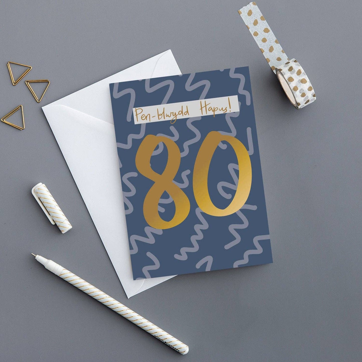 Welsh Birthday card 'Pen-blwydd hapus 80' gold foil