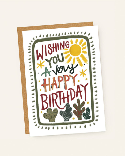 Very Happy Birthday Illustrated Cactus Card