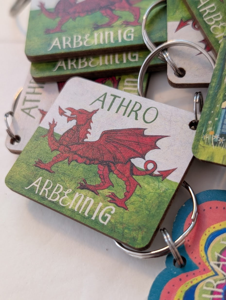 Athro Ddraig Wooden Keyring / Keepsake