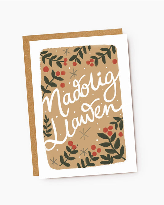 Nadolig LLawen Welsh Language Berries Christmas Card