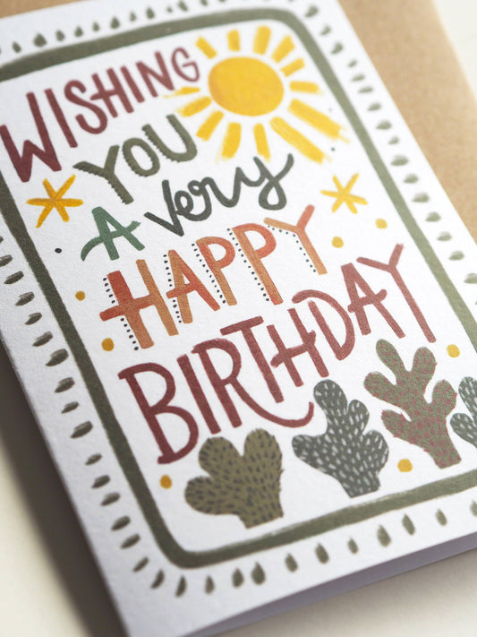 Very Happy Birthday Illustrated Cactus Card